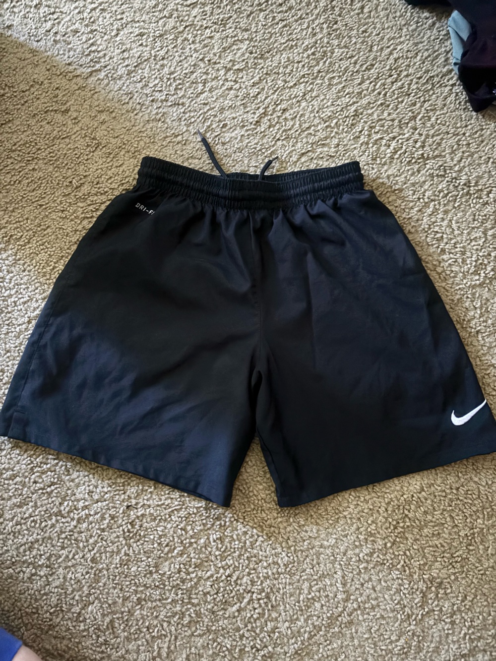 Nike Women's Black Athletic Dri-FIT Shorts with White Swoosh